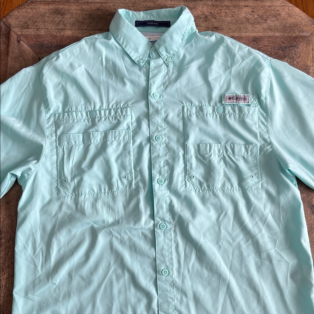 Columbia PFG Tamiami Men's Aqua Button Down Shirt Medium
